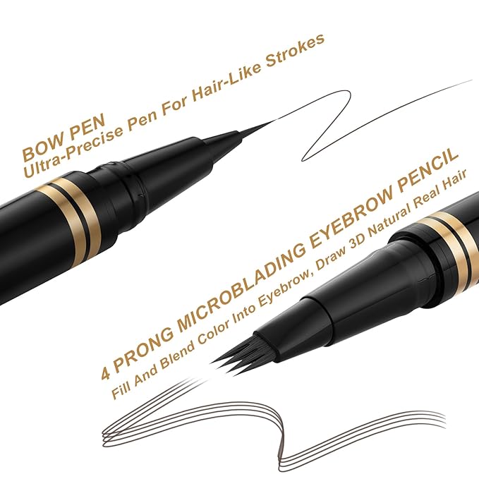 Eyebrow Pen,2-in-1 Waterproof Eyebrow Pencil with 4 Tip Microblading Brow Pen and Ultra-Precise Brow Pencil,with Dual-ended Eyebrow Brush,Eyebrow Makeup for Natural Looking - Black Brown