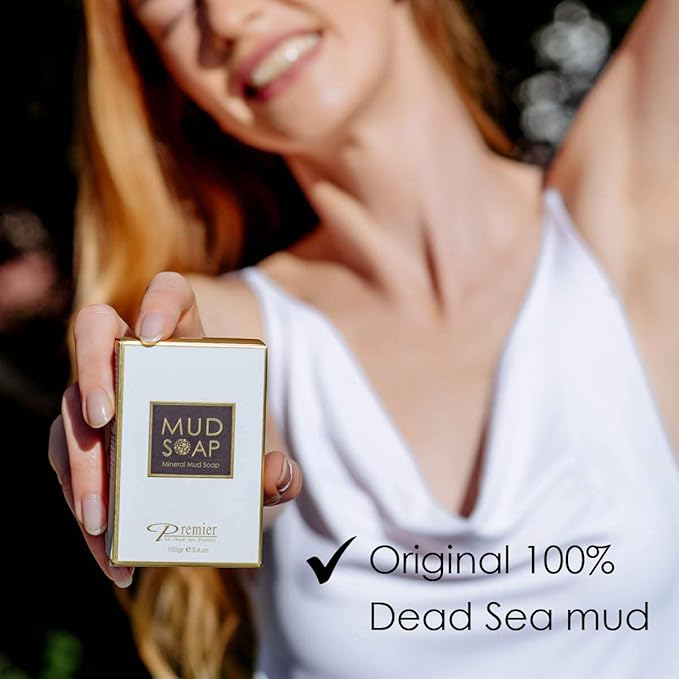 Premier Dead Sea Mineral MUD bar Natural body wash, face wash, hand soap, for all Skin Types. Therapeutic and Antibacterial, helps with Acne, Rosacea, Eczema and Psoriasis, 3.4 Oz