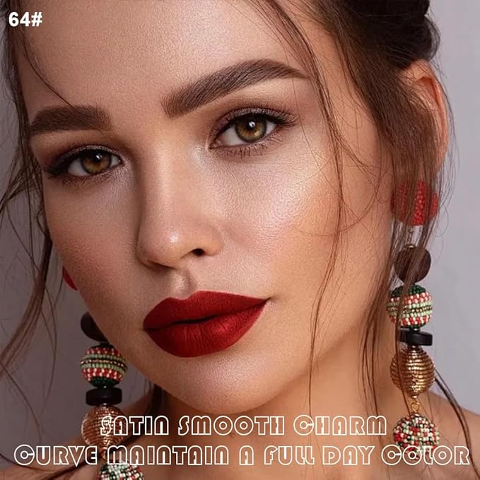 AMY'S DIARY 2Pcs Brick Red Matte Lip Liner and Lipstick Makeup Set, Warm Red Lip Stain Lip Gloss Matt Liquid Lipstick 24H Long Lasting lapiz labiales mate 24 horas originales larga duracion (64#)