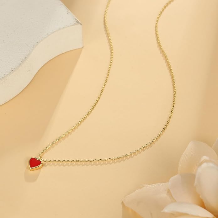 Dainty Gold Heart Necklace for Women - 14K Gold/Silver Plated Cute Heart Handmade Disc Circle Bee Choker Adjustable Necklace for Women Trendy Jewelry