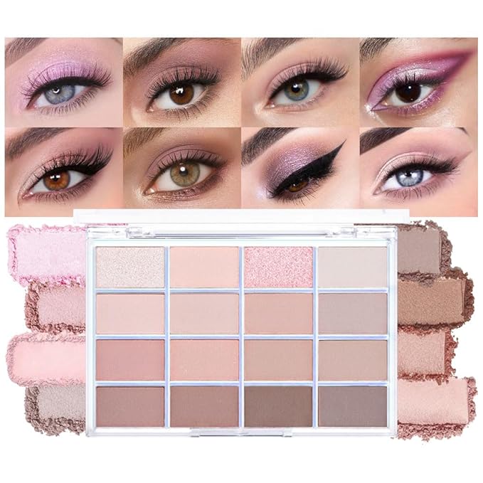16Colors Light Beige Coral Brown Basics Matte Eyeshadow Palette,Eye Shadow Travel Makeup Palette all in one Long Lasting Waterproof,Great for Travel Gift Kit