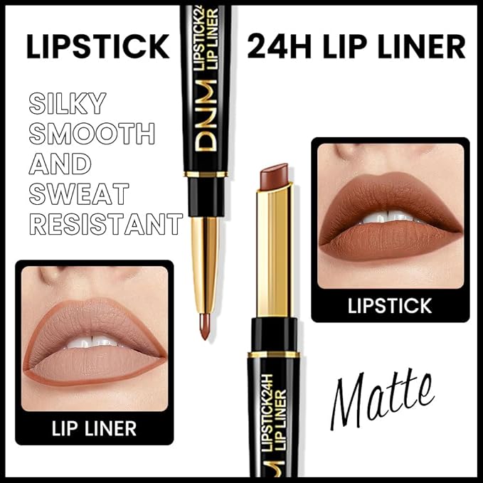 evpct 1Pcs Brown Matte Lip Liner and Lipstick Combo Set Kit for Women, Magic Neutral Lipsticks 24 Hours Original Lipstick and Lips Liner Pencil Stain Gloss Plumper Makeup Long Lasting Waterproof 38