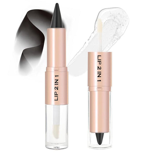 2-in-1 Dual-Ended Lip Liner Lipstick & Gloss Set, Lip Combo with Mirror Effect, Smooth Matte Lip Liner and Moisturizing Lightweight Lip Plumping set for Women, 01 Nude Beige