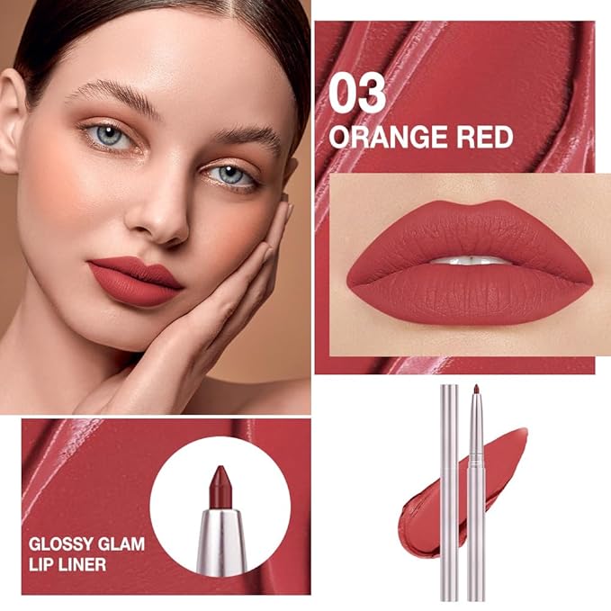 Retractable Lipliner Pencil Waterproof Makeup for Lip Liner and Eye Liner, Smooth and Creamy, Long Lasting Matte Finish, Vegan Beauty, Matte Velvet Pigmented Lip Liner (09#Orange Red, 1)