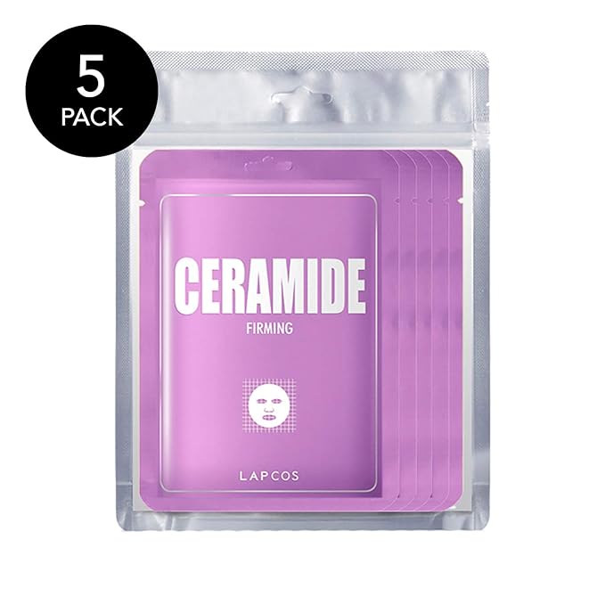 LAPCOS Ceramide Sheet Mask, Daily Moisturizing Face Mask, Hydrates & Plumps Skin, Korean Beauty Favorite 5-Pack