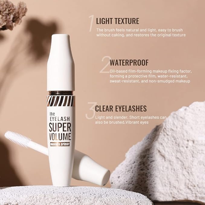 4D White Mascara Primer for Eyelashes Set, Super Volume Curly Thick Waterproof Non-Smudged Long lasting Charming Voluminous Lash for Women Cruelty Free Vegan Eye Makeup (D-1Pc White mascara, D)