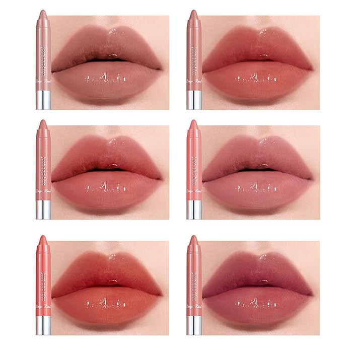 BONNIE CHOICE 6Pcs Moisturizing Gloosy Nude Lipstick Set, Waterproof Long Lasting Non-Stick Cup 24 Hour Nude Lip Crayon Pencil Makeup Cosmetic Lip Liner Pen Set for Women Gifts (Lip Crayon A)