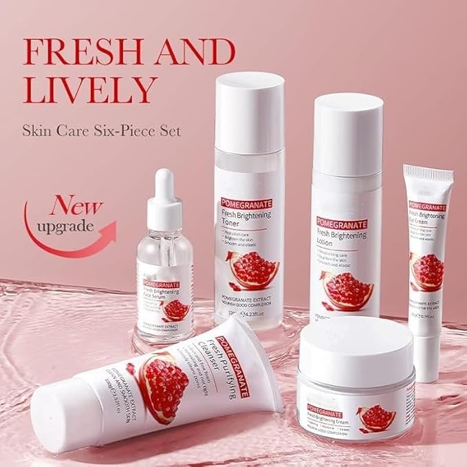 SKK Skin Care Set, 6 Piece Skin Care Set,Skin Care Gift Set for Women, Facial Care Set Includes Cleanser, Eye Cream, Facial Essence, Moisturizing Lotion, Face Cream, Toner. (pomegranate)
