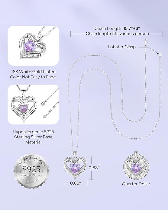 S925 Sterling Silver Necklace for Women, Wife Jewelry Rose Gold, Mom Birthday Valentines Mothers Day Gifts, Girlfriend Necklaces, Daughter Heart Jewel, Anniversary for Her