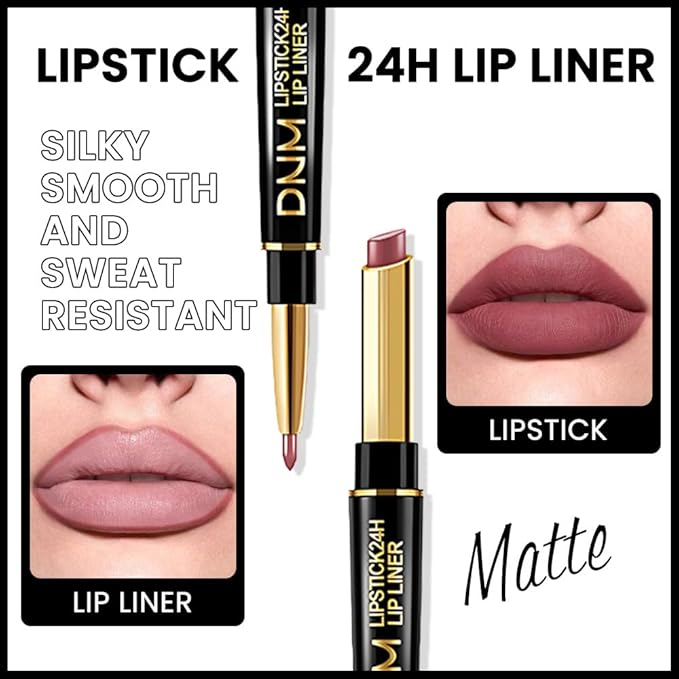 BINGBRUSH 3Pcs Double Ended Light Mauve Red Nude Beige Matte Lip Liner and Lipstick Makeup Combo Set for Women,Plum Rose Lipliner 24 Hours Original Waterproof Long Lasting Lip Stains Pencil Kit Set