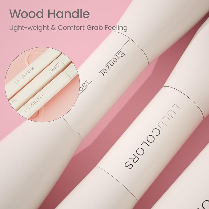 13-in-1 Dual-Ended Makeup Brush Set with Sponge & Travel Case – 7 Multi-Functional Brushes for Face & Eyes – Soft Bristles, Wooden Handles – Available in Cream, Green, or Pink (Blush Pink)