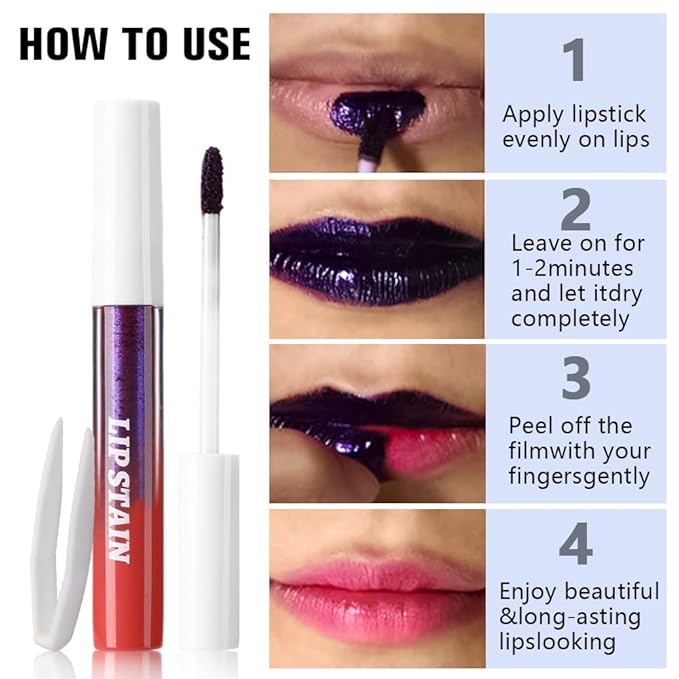 evpct 3Pcs Maroon Mauve Red Nude Brown Peel Off Lip Stain Tints, Matte Liquid Lipstick Lip Stain Long Lasting Waterproof for Women, Longwear Lipstick Peel Off Highly Pigmented Smudge-proof Easy Apply