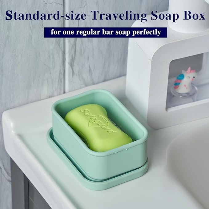 Leak Proof Silicone Travel Soap Case with Draining Layer, Travel Size Toiletry, Portable Soap Container for One Regular Bar Soap Perfectly, Shatter-Proof Soap Holder for Bathroom, Gym (Mint Green)