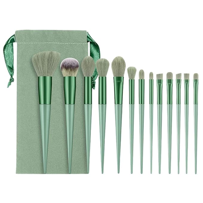 Professional 13-Piece Makeup Brush Set, Mint Green Portable Brushes with Storage Bag, Super Soft Synthetic Bristles for Travel Friendly Application