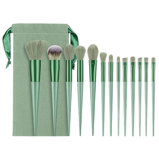Professional 13-Piece Makeup Brush Set, Mint Green Portable Brushes with Storage Bag, Super Soft Synthetic Bristles for Travel Friendly Application