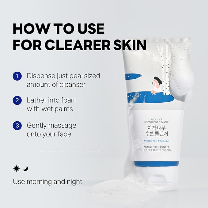 ROUND LAB Birch Juice Moisturizing Cleanser | Unclogs hidden sebum, Clears away dead skin cells., Soothing, Low pH, Gel Type Cleanser (5.07 fl.oz)