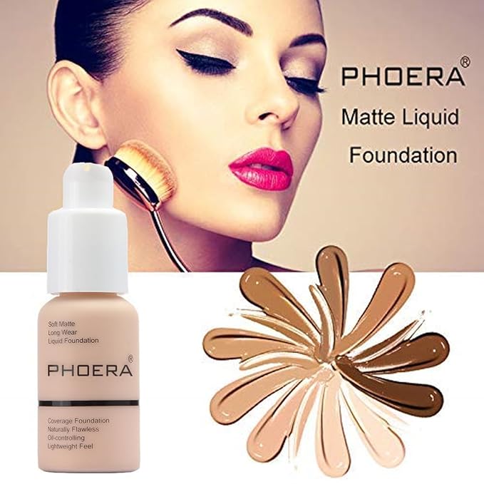 PHOERA Foundation,Matte Oil Control Concealer Cream,Long Lasting Waterproof Makeup,Full Coverage Foundation (101 Porcelain)