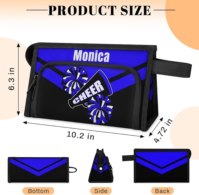 Custom-Makeup-Bag Personalized Travel Toiletry Bag Text Customized Cheer Makeup Bags Cosmetic Bags for Women With Divider & Handle Dark Blue