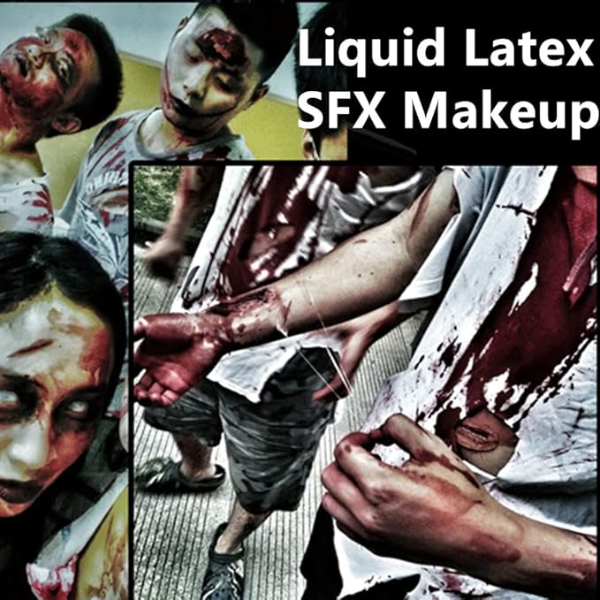 Go Ho Liquid Latex SFX Makeup(2 oz),Halloween Monster Zombie Costume Makeup,Quick Drying Multi-Purpose Liquid Face Paint for Scar Wound Peeling Skin Wrinkles Stipples Burns Blisters,Light Flesh