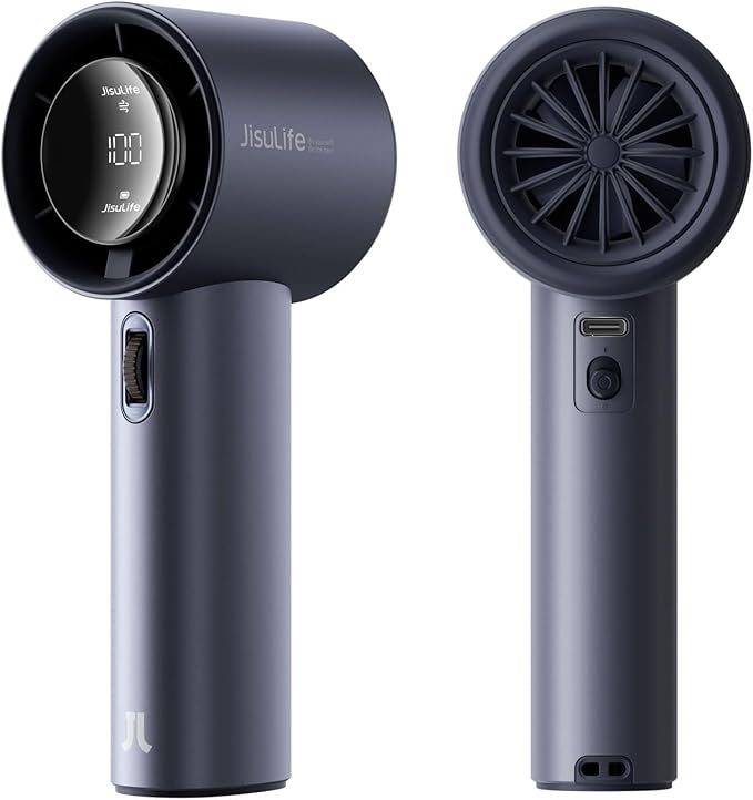 JISULIFE Portable Handheld Fan,Speed(1-100) Adjustable Turbo Mini and 3600mAh Battery Rechargeable Personal Fan,Digital Display,Gifts for Women Men Travel/Camping/Outdoor-Blue