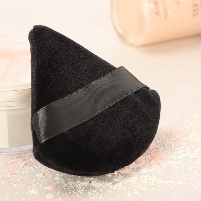 Ocim 10Pcs Triangle Powder Puffs for Face Powder,Soft Velour Triangular Beauty Puff,Makeup Pressed,Baking & Setting Powder Sponge Applicator Pads with Case,Black&Nude