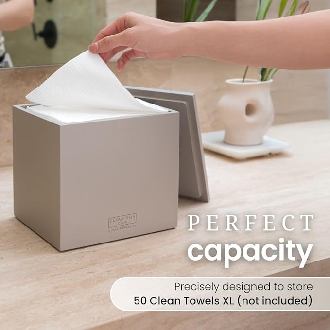 CLEAN SKIN CLUB Cement Box for 50 Disposable Clean Towels XL (Towels NOT Included), Concrete Container for Face Towelettes Bathroom Counter Storage, Cleansing Facial Dry Wipes - Taupe Stone