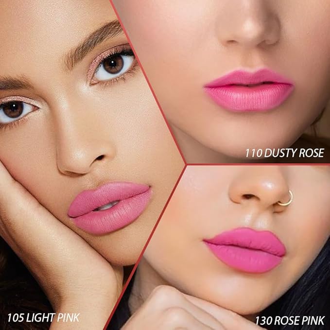 evpct Lip Tains Peel off, 3Pcs Peel off Lip Liner Tattoo Lip Stain Tint Gloss Makeup Set, Long Lasting Waterproof 24 Hours Matte Transfer-proof Color Stay Lipstick, Light Pink & Dusty Rose & Rose Pink