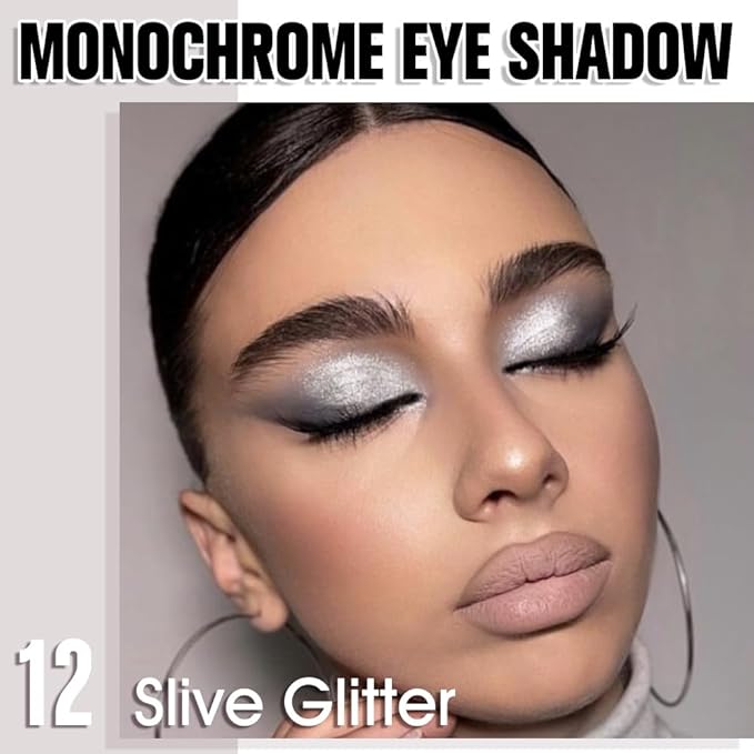 Slive Glitter Eyeshadow Palette for Women, Single Monochrome Eye Shadow Makeup, Shiny Pressed Powder, Blendable Natural sombras para ojos, Holographic,Vegan,Travel -12
