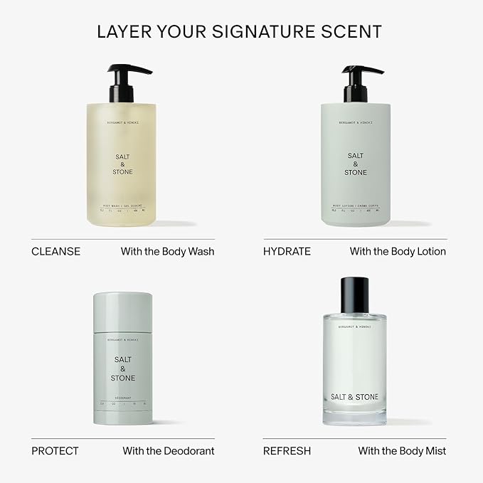 Salt & Stone Body Mist, Bergamot & Hinoki Scent, Skincare Infused Perfume Hair & Body Spray for Women and Men, Hydrating Fragrance with Glycerin and Red Algae, Vegan, Cruelty Free, 3.4 fl oz