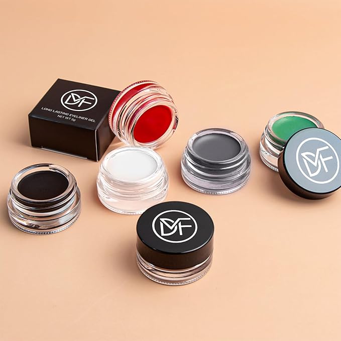 Eyeliner Gel Set,Long Lasting Waterproof High-Intensity Pigments Smudge-Proof Eye liner Makeup With 5.51 IN Long Eyeliner Brush Water-Resistant Creamy Gel 5G-Black