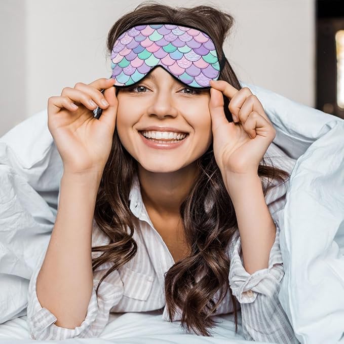 Mermaid Scales Eye Mask Sleeping Mask Pink Purple Blue Green Scales Marine Life Sleep Masks Silky Soft Eye Cover for Women Men Shading Blindfold for Air Travel Sleeping