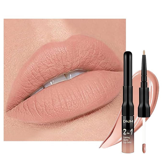 evpct 1Pcs Bright Pure Nude Pink Matte Lip Liner and Liquid Lipstick Stain Makeup Set for Women, Nude Long Lasting Smudge Proof Lipstick labiales matte mate larga duracion listip 24 hours originales