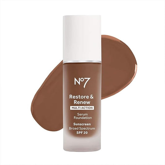 No7 Lift & Luminate Triple Action Serum Foundation - Liquid Makeup with SPF 15 for a Dewy, Glowy Base - Radiant Formula for Mature Skin - Umber (1 Fl Oz)