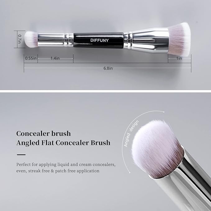 Large Makeup Brushes Double Ended Foundation Brush & Concealer Brush, Flat Top Kabuki Foundation Brush for Liquid, Cream, Blending, Buffing, Concealer, Dual Sided Make Up Brushes