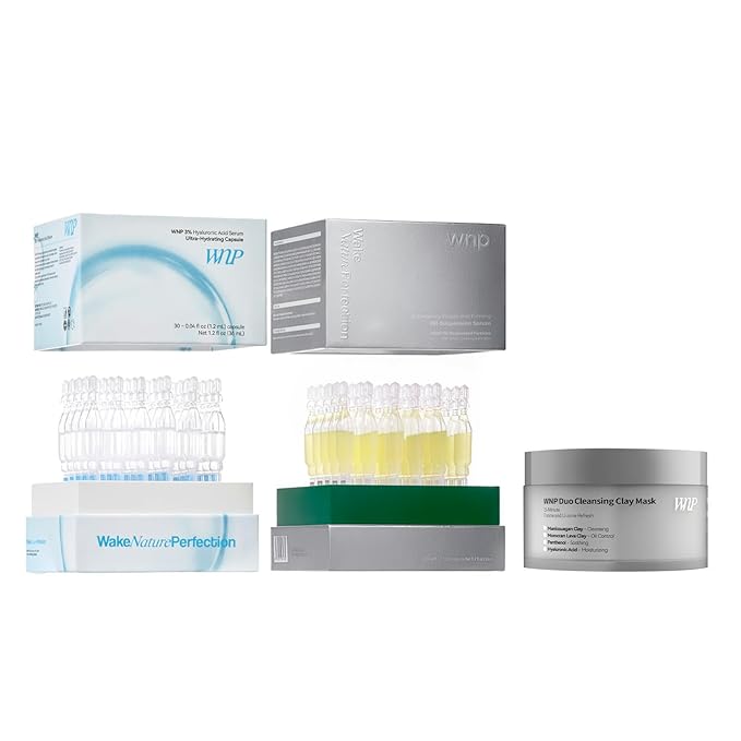 WNP Skincare Trio – Hyaluronic Acid Ampoules + Oil Suspension Serum + Dual Clay Mask for Deep Hydration, Barrier Repair, Oil Control & Pore Cleansing – For Dry & Sensitive Skin