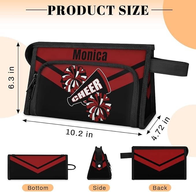 Custom-Makeup-Bag Personalized Travel Toiletry Bag Text Customized Cheer Makeup Bags Cosmetic Bags for Women With Divider & Handle Red
