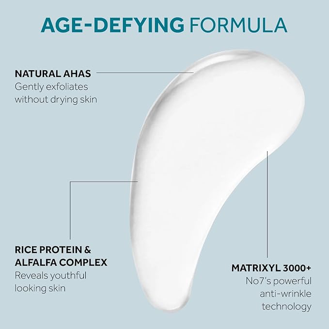 No7 Protect & Perfect Intense Advanced Cleansing Water - Dual Action Facial Cleanser + Makeup Remover - Cleansing Facial Water + Natural AHA Exfoliant for Smoother, Brighter Skin Hydration (6.7oz)