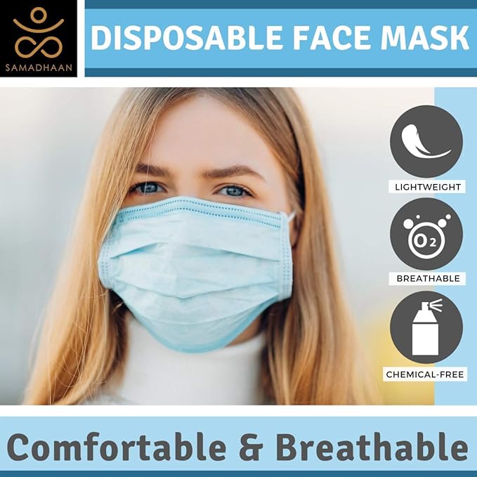 Disposable Face Mask | Pack of 50 | Safety Face Mask | Non Woven Thick 3-Layer Breathable Mask | Adjustable Earloop, Mouth and Nose Protection | Dust Mask | Masks for Facial Cover
