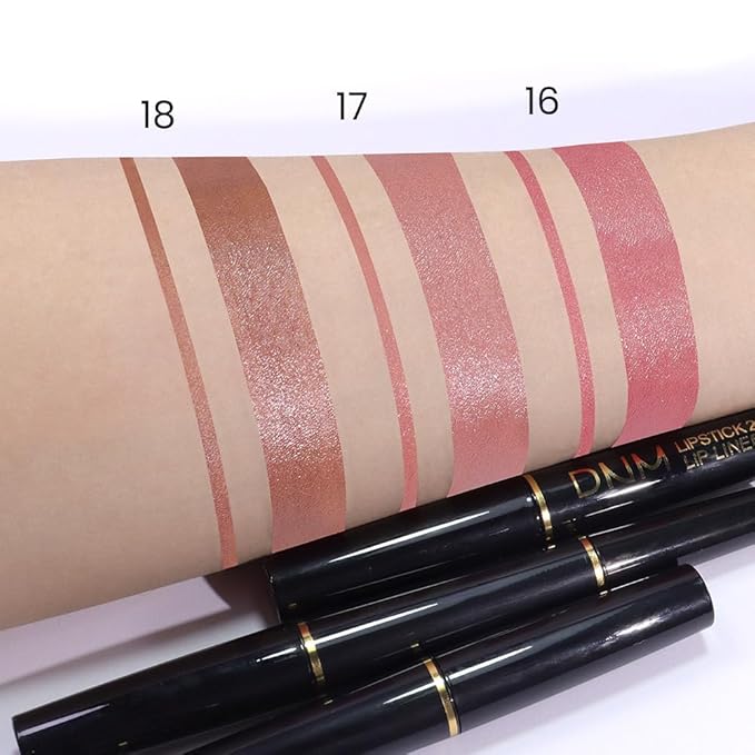 BINGBRUSH 3Pcs Double Ended Light Pink Rose Nude Brown Metallic Lip Liner and Lipstick Makeup Combo Set for Women, Lipliner 24 Hours Original Waterproof Long Lasting Lip Stains Pencil Kit Set