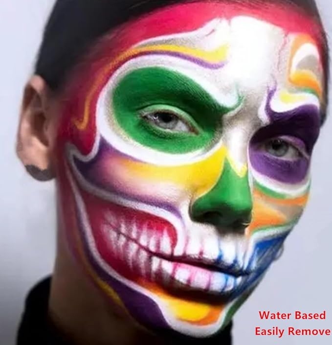 Go Ho 6 Colors Washable Formula Face Body Paint for Adults Children,Face Paint FX Makeup Palette,Professional Red Blue White Black Green Yellow Face Paint Halloween Cosplay SFX Makeup