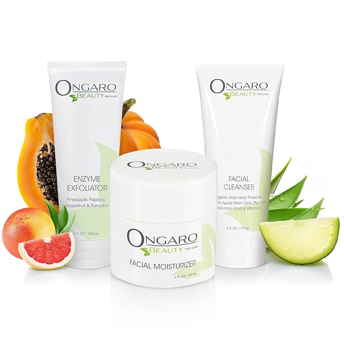 Ongaro Beauty Your Best Skin Today Set - Hydrating Facial Cleanser Wash, Gentle Exfoliating Face Scrub, and Hydrating Face Moisturizer, Complete Skincare for All Skin Type for Men & Women - 12 Fl Oz