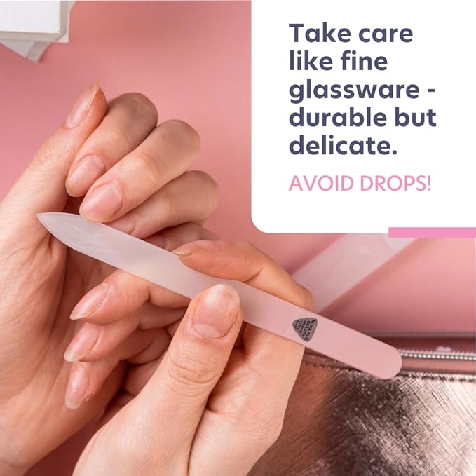 Bona Fide Beauty Czech Glass Nail File for Natural Nails (Peach) - Fine Grit (180/240) Crystal Fingernail File with Clear Case. Travel Friendly Nail Care