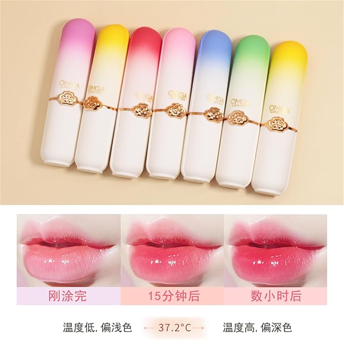 6 Pcs Jelly Lipstick Set, Peach Aloe Vera Strawberry Blueberry Avocado Grape Jelly Lipstick Temperature Change Moisturizer Long Lasting Lip Stick Nutritious Lip Balm Magic Color Change Lip Gloss