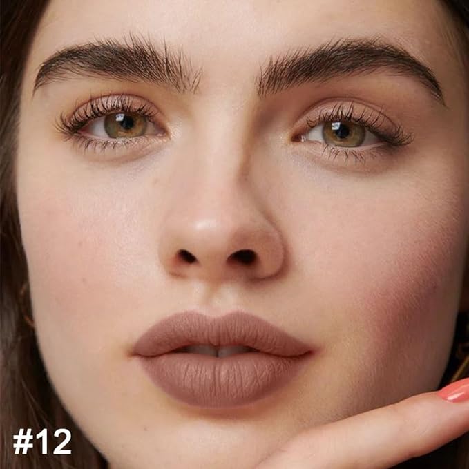 2-in-1 Dark Nude Brown Matte Lip Liner & Lipstick Kit, Long Lasting Waterproof 24 Hour Lipliners Pencil and Lipstick Combo for Women Daily Lasting Lipsliner Lipstain Makeup(#12)