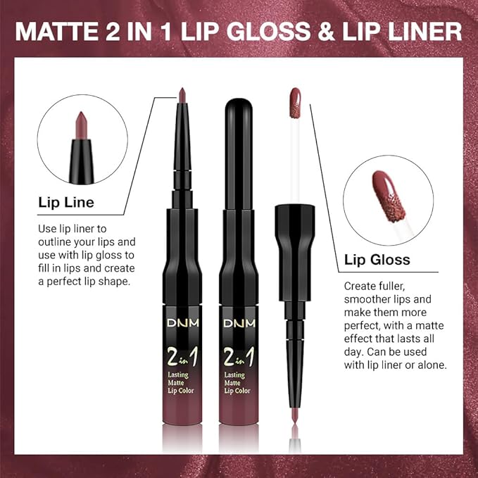 evpct 1Pcs Red Brown Matte Lip Liner & Liquid Lipstick Stain Makeup Set for Women, Red Brown Lip Liner Stain Long Lasting Waterproof Smudge Proof, Cruelty Free Lip Stick Makeup 24 hours originales, 57