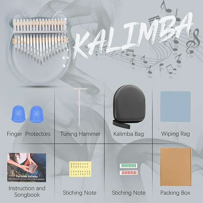 Acrylic Kalimba Thumb Piano,YUNDIE Portable 17 Keys Mbira Crystal Finger Piano, Musical Instruments Birthday Gift for Adult Beginners Professional(Clear) (17 Keys)