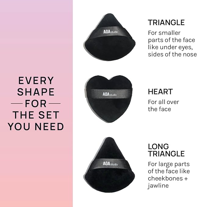 AOA Studio Velvet Puffs Makeup Puff Set of 6 Loose Powder Body Powder, Velour Makeup Blender Sponge Foundation Blending Sponges Set Beauty Makeup Tools(Black/Peach) (Small black/Big black/Heart black)