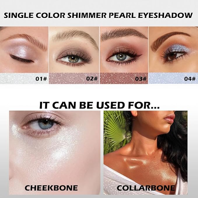 Pearl White Shimmer Single Eye Shadow Palette Makeup with Mirror,eutral Powder Monochrome Eyeshadow for Older Women,Waterproof Long Lasting Naturing-Looking sombras para ojos