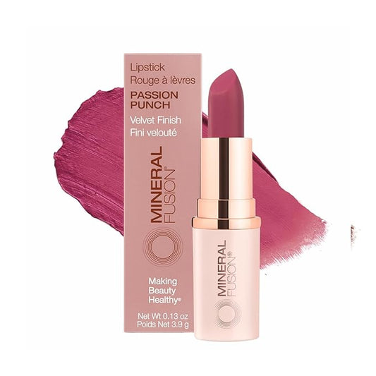Mineral Fusion Long-Lasting Lipstick, Vivid & Smudge-Free Lip Color with Avocado Oil, Cocoa Seed Butter, Free of FD&C Dyes, Paraben and Gluten, Passion Punch