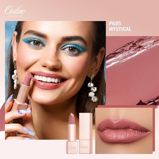 Oulac Moisturizing Pink Lipstick for Women - Tinted Lip Balm with Sparkle, Lightweight Lip Makeup, Mirror Design, Vegan & Gluten Free, PG05 Mystical